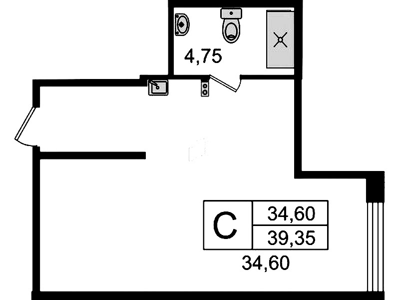 Квартира студия 39.35 м², 5/14 эт., Комплекс апартаментов «Ladozhsky Avenir»